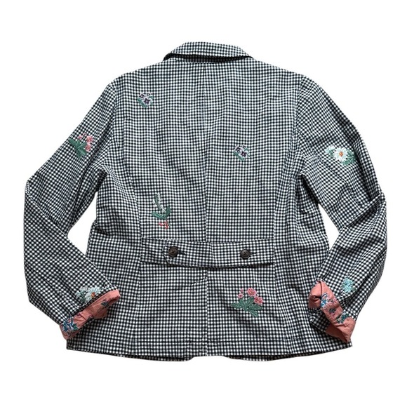 Sundance Tansy Gingham Check Floral Embroidered Blazer Jacket Medium Linen - Picture 8 of 9